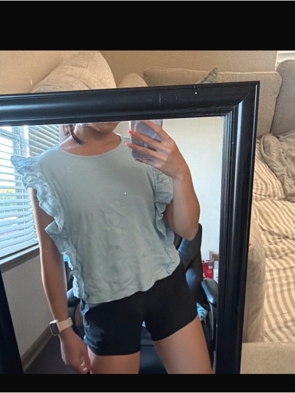 Ruffle Sleeve Tank Top in Light Sage Green